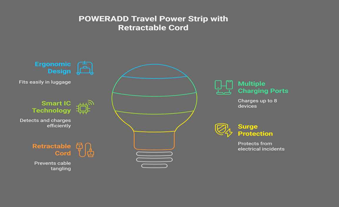 POWERADD Travel Power Strip with Retractable Cord