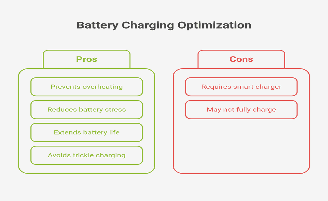 Battery Charging Optimization
Pros
Cons
Prevents overheating
Requires smart charger
Reduces battery stress
May not fully charge
Extends battery life
Avoids trickle charging