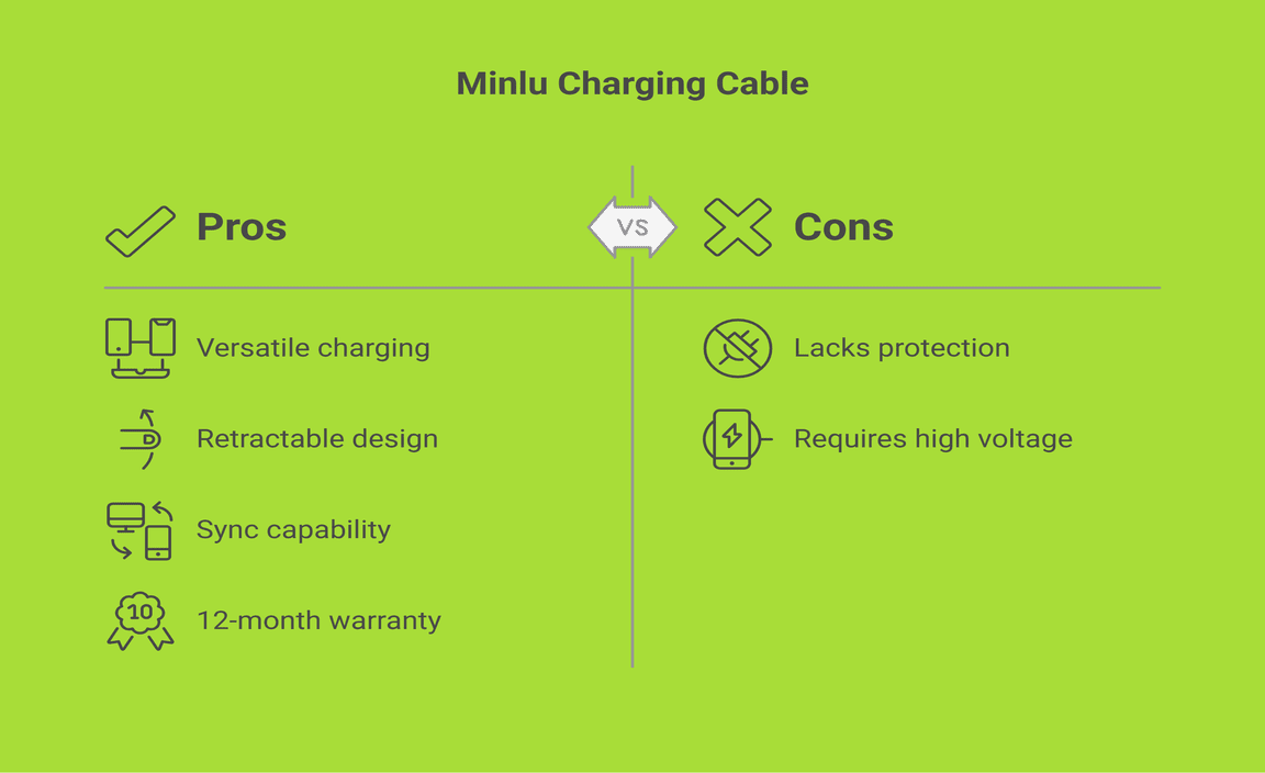 Minlu 4-in-1 Charging Cable with Dual IP/Type-C/Micro-USB Port 4Ft/1.2M Multi Retractable Charger Cord 4A